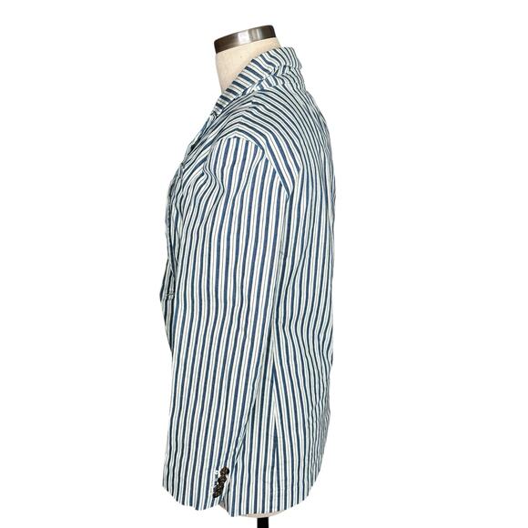 J CREW Willa Blazer Blue White Striped Button Front Jacket Women's Size 8 NWT - Picture 2 of 8